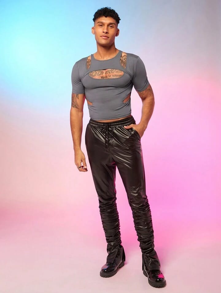 Men's solid color hollow out short sleeve knit vests